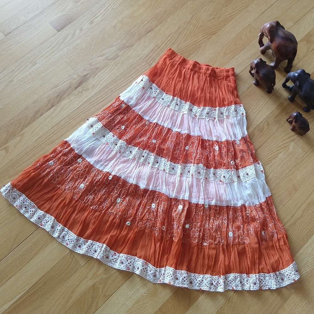 Orange and white midi skirt